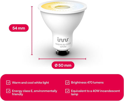 Symtech Flux GU10 Smart Spotlights | Zigbee 3.0 | Tunable White (2200K - 6500K) | 4-Pack