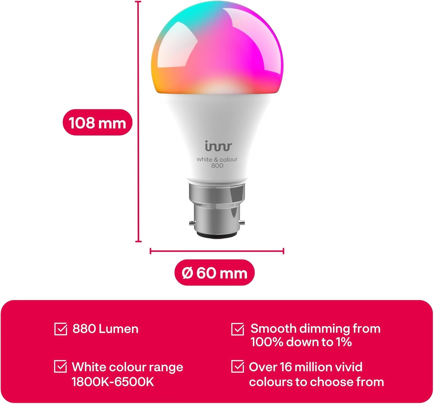 Symtech Aura B22 Smart LED Bulb | Zigbee 3.0 | RGB + Tunable White | 2-Pack Bayonet