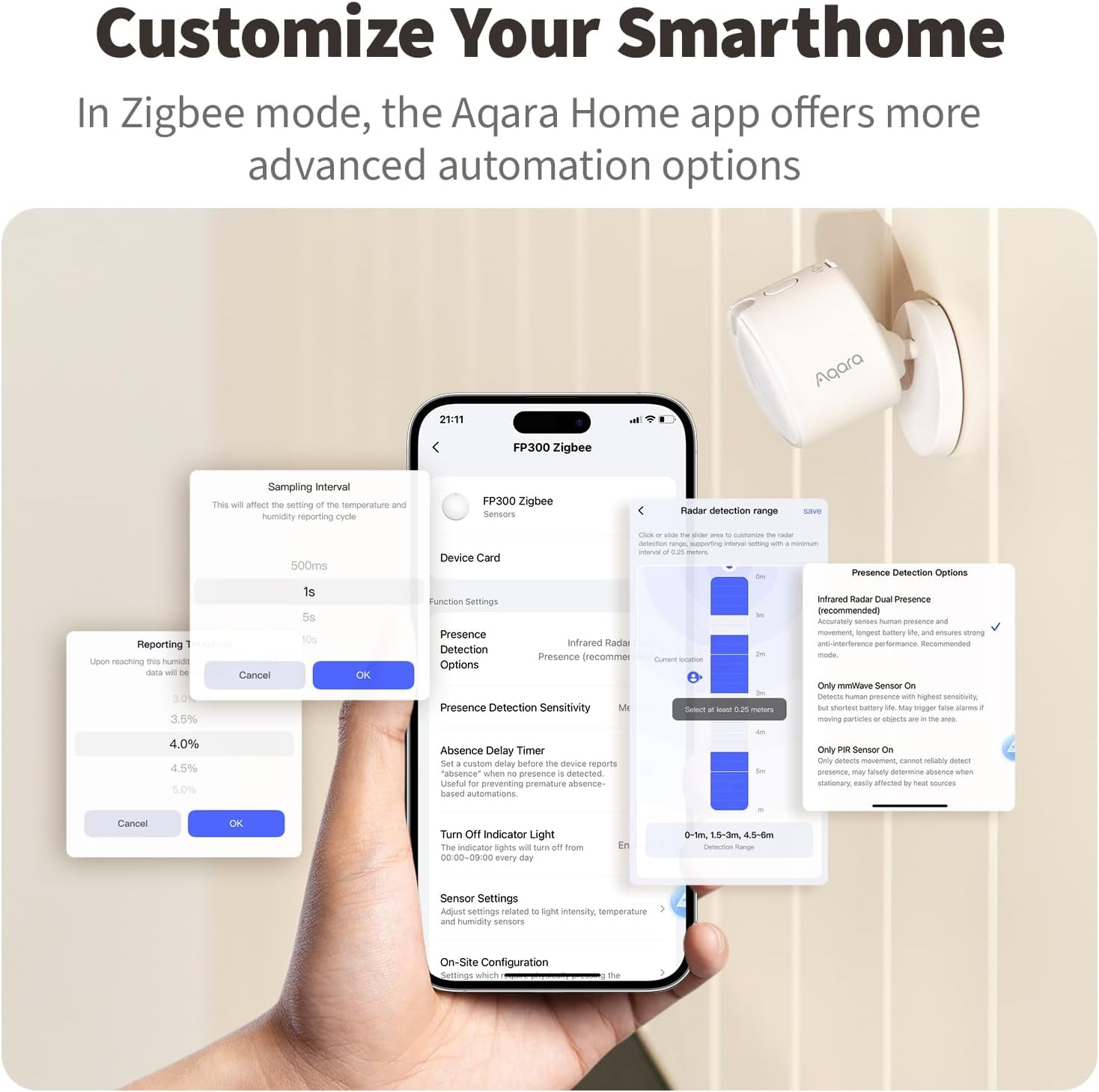 Aqara FP300 Presence Sensor | 5-in-1 AI mmWave & PIR | Wire-Free Zigbee 3.0 & Matter