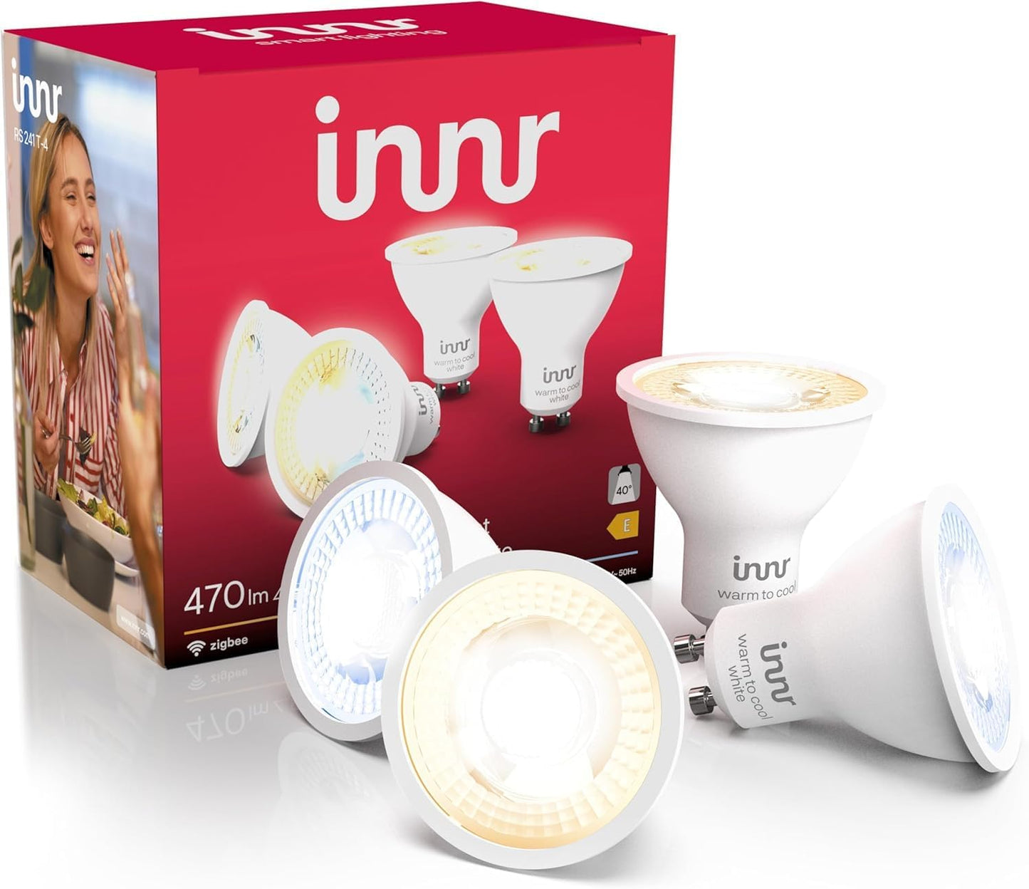 Symtech Flux GU10 Smart Spotlights | Zigbee 3.0 | Tunable White (2200K - 6500K) | 4-Pack